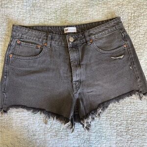 Zara Gray Jean Shorts Distressed High-Waisted